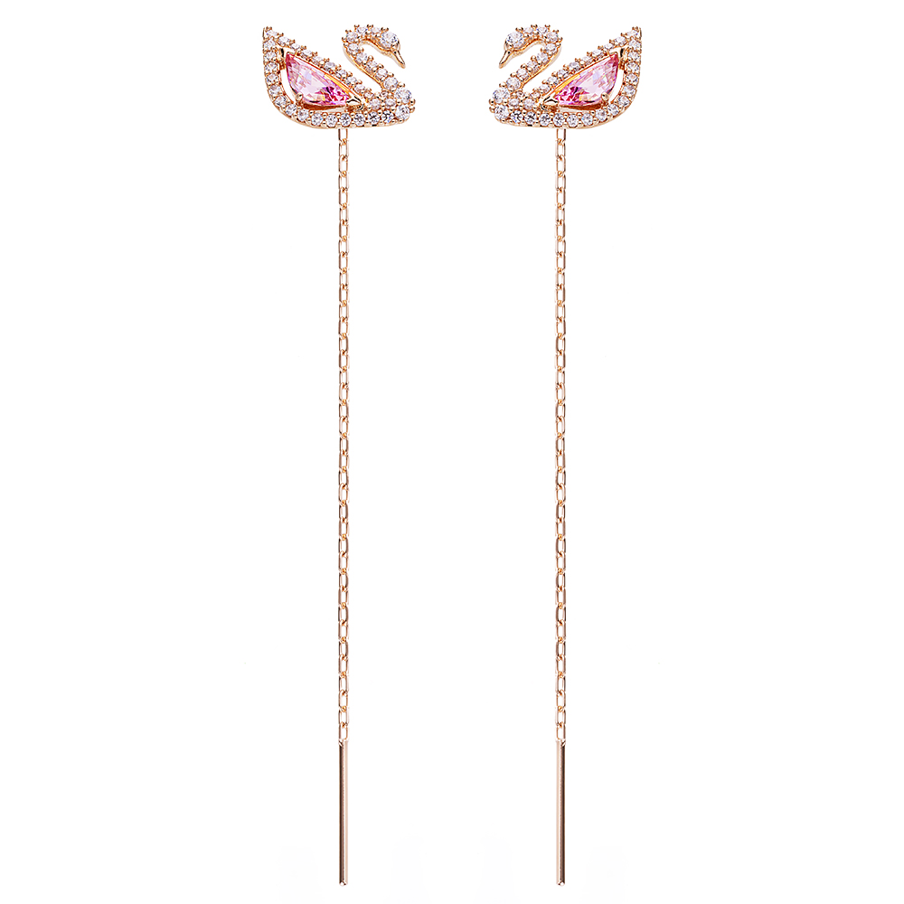 SWAROVSKI DAZZLING粉紅天鵝水晶長版耳環