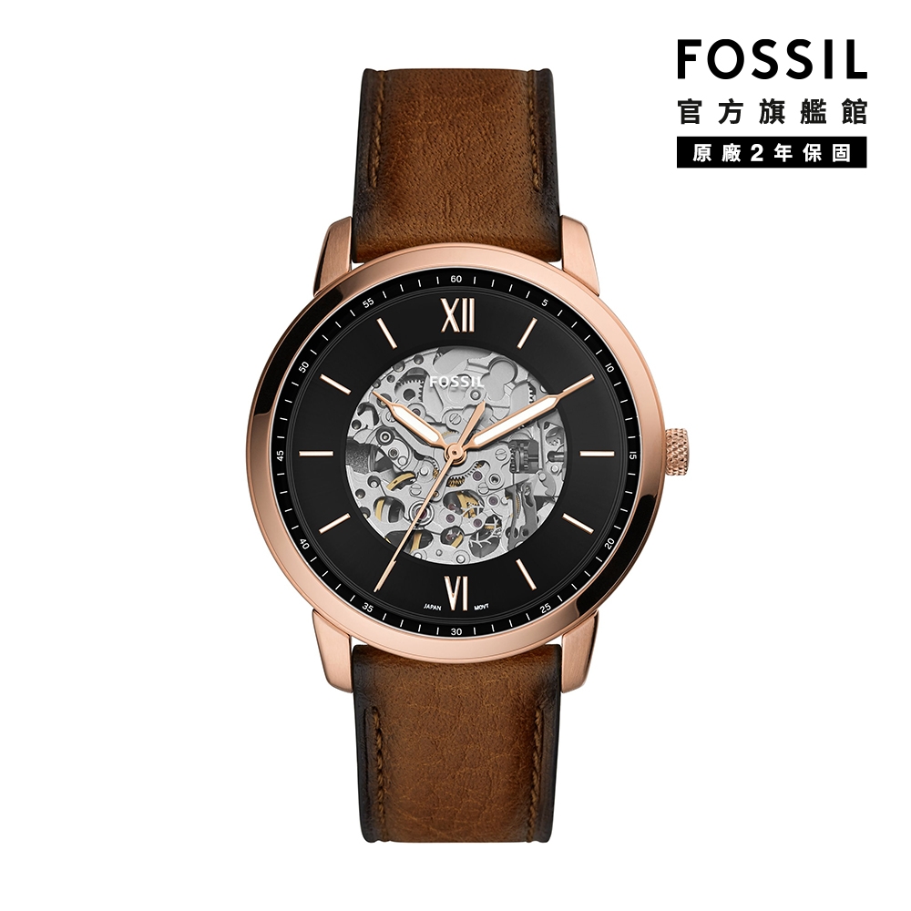 FOSSIL Neutra Automatic 鏤空錶盤自動機械手錶 咖啡色真皮錶帶 44mm ME3195