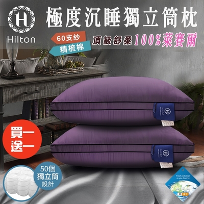 買一送一【Hilton 希爾頓】極度沉睡 銀離子100%萊賽爾60支紗獨立筒枕/紫色(天絲枕/枕頭/助眠枕/舒柔枕)(B0117-L)
