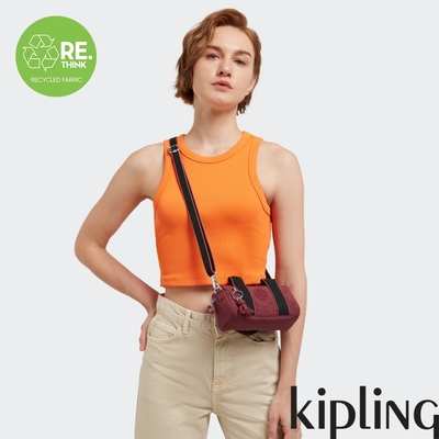 Kipling 勃根地鐵鏽紅輕巧圓筒手提肩背兩用包-BINA MINI