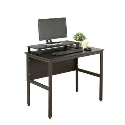 《DFhouse》頂楓90公分電腦辦公桌+桌上架-黑橡色 90*60*76
