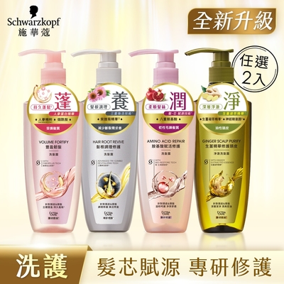 【Schwarzkopf 施華蔻】專研頭皮修護洗髮露/護髮素系列400ml_2入組(胺基酸賦活、豐盈韌髮、髮根調理、生薑精華)