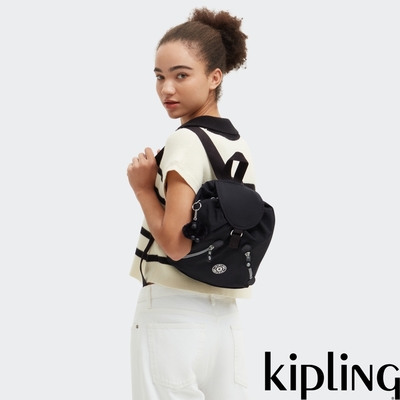 Kipling 質感極致黑雙拉鍊實用後背包-NEW FUNDAMENTAL S