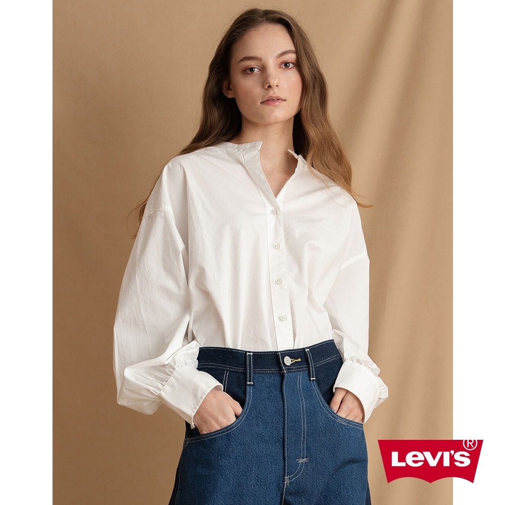 Levis Red 工裝手稿風復刻再造 女款 無領襯衫 簡約白