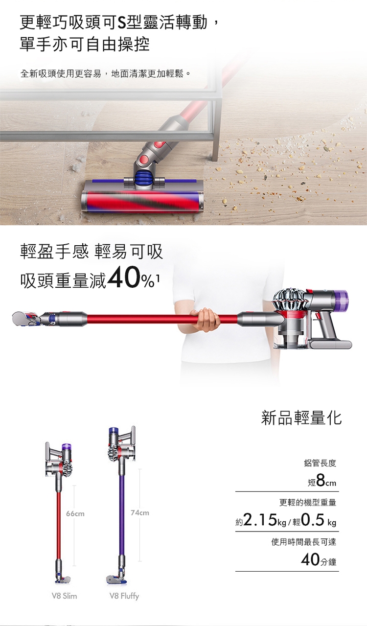 Dyson 戴森V8 Slim Fluffy SV10 輕量無線吸塵器| 無線吸塵器