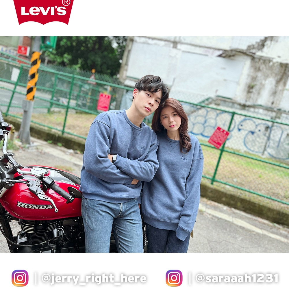 Levis 男女同款 頂級重磅大學T / 寬鬆休閒版型 / 簡約刺繡Logo / 600GSM厚棉 / 學院藍