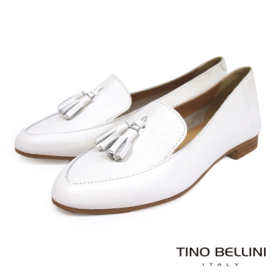 Tino Bellini 義大利進口牛皮微尖楦流蘇樂福鞋-白