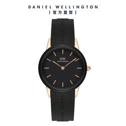 Daniel Wellington DW 手錶 Iconic Motion 32mm躍動黑膠腕錶 玫瑰金框 DW00100426