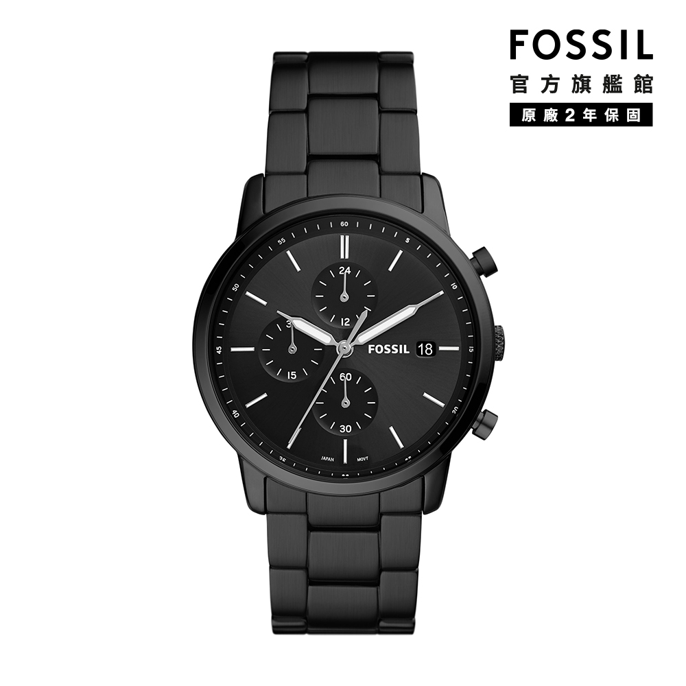 FOSSIL Minimalist Chrono 新雅仕三眼計時手錶 黑色不鏽鋼鍊帶 42MM FS5848