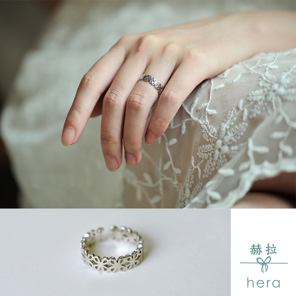 Hera 赫拉 精鍍銀小文藝民族風幸福結紋樣開口戒指銀色