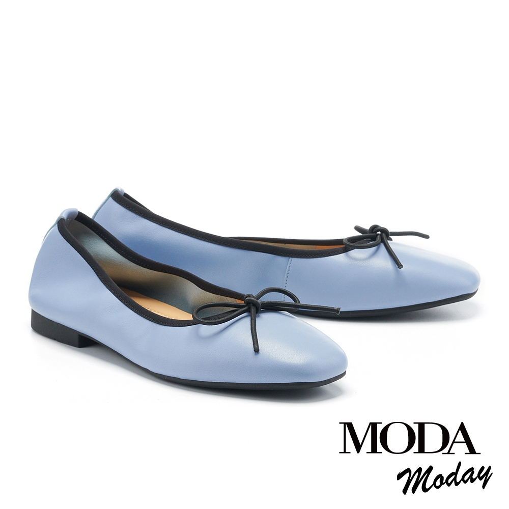 平底鞋 MODA MODAY 甜芯舒適蝴蝶結羊皮方頭Q底平底鞋－藍