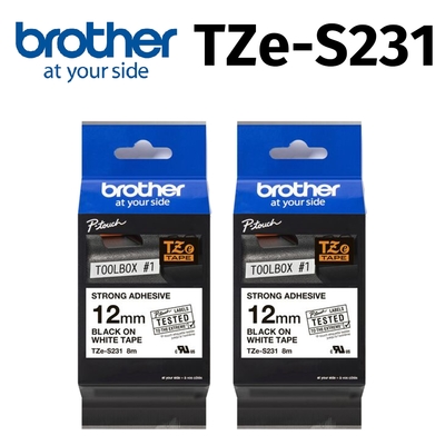 【2入組】brother TZe-S231 超黏性護貝標籤帶 ( 12mm 白底黑字 )