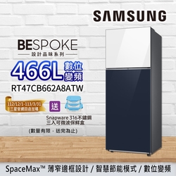 SAMSUNG三星 BESPOKE設計品味 466L 極簡雙門冰箱 RT47