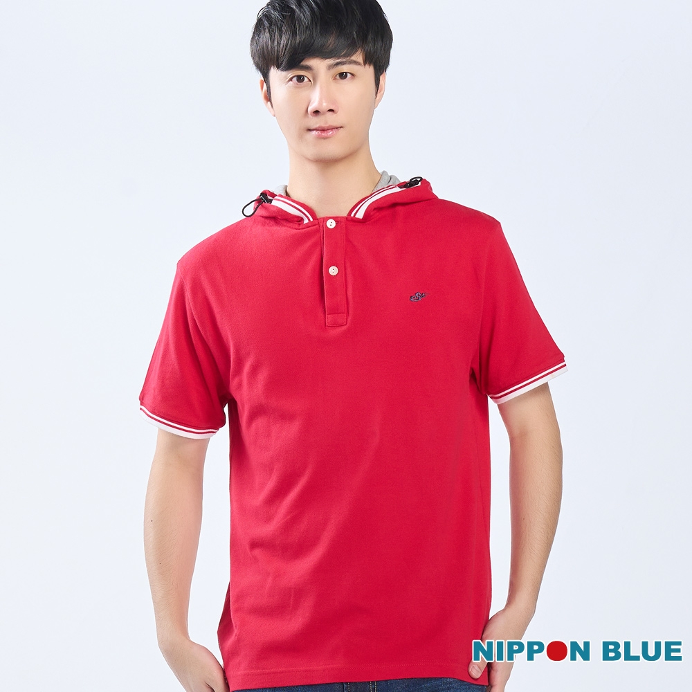 日本藍 BLUE WAY 簡約休閒風連帽POLO衫(紅)