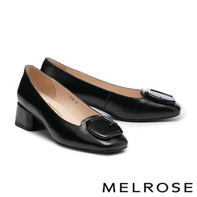 高跟鞋 MELROSE 美樂斯 質感飾釦牛油皮方頭高跟鞋－黑