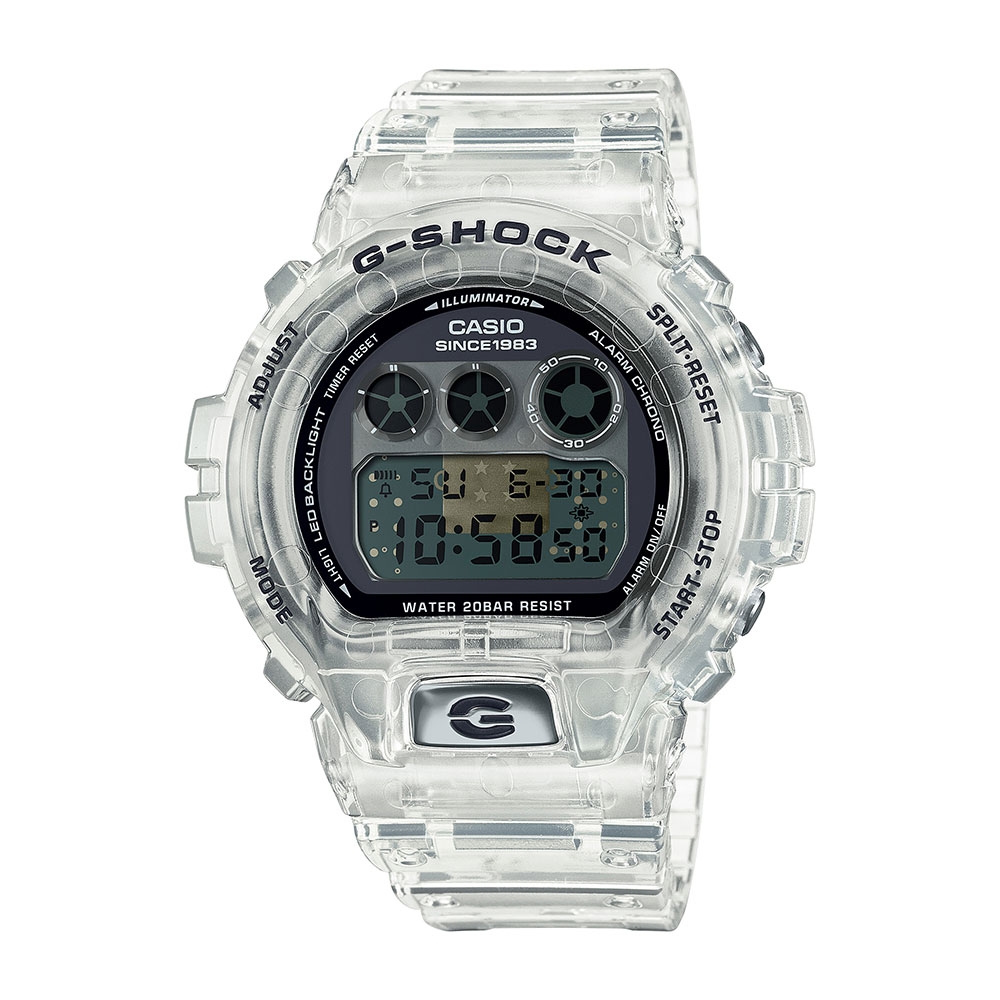 CASIO卡西歐 G-SHOCK 40週年限定 獨特透視錶面 半透明 經典三眼 數位系列 DW-6940RX-7_50mm