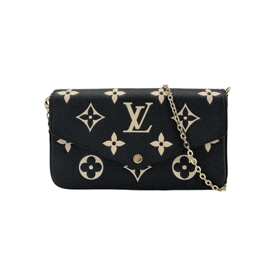 Louis Vuitton LV路易威登 Felicie Pochette 牛皮壓花斜背包(M82479-黑/米白)