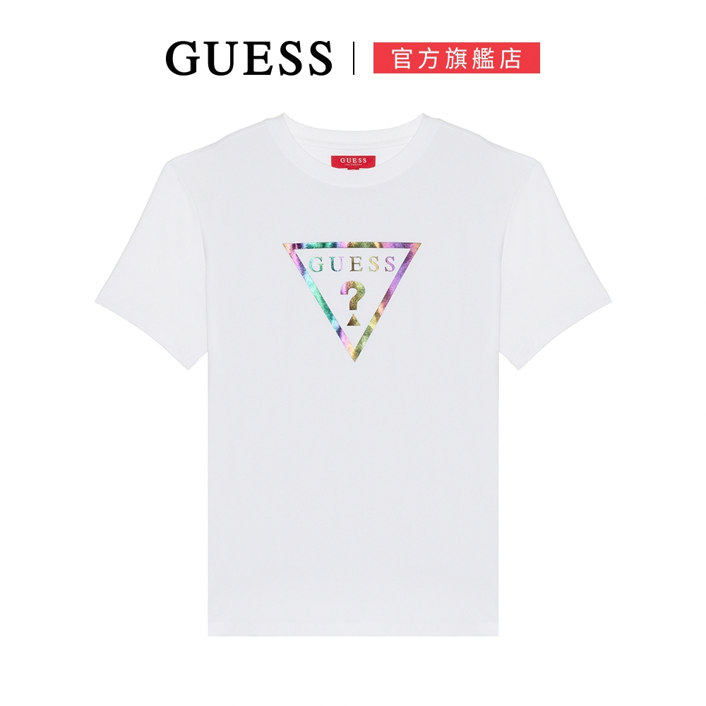 【GUESS】漸變亮面倒三角LOGO短T-三色可選