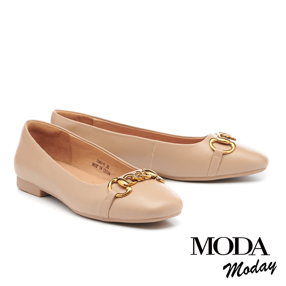 平底鞋 MODA MODAY  都會簡約金屬鍊條全真皮平底鞋－咖