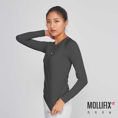 Mollifix 瑪莉菲絲 A++無縫針織長袖訓練上衣(深灰)、瑜珈服、瑜珈上衣、長T恤、運動服