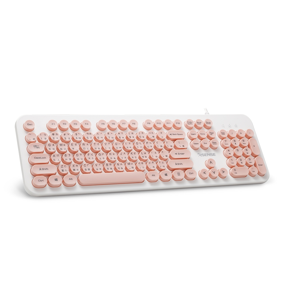 Esense K3700復古圓形標準鍵盤(粉白)