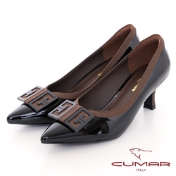 【CUMAR】配色尖頭復古風格高跟鞋-黑