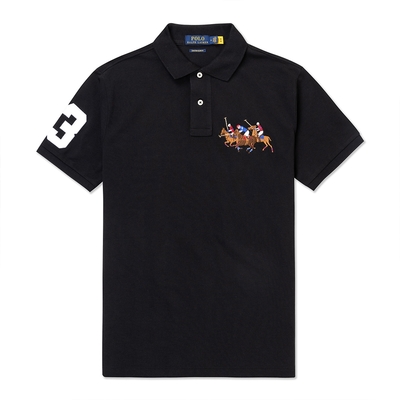 Polo Ralph Lauren RL 熱銷刺繡3彩大馬短袖POLO衫(CUSTOM SLIM FIT)-黑色