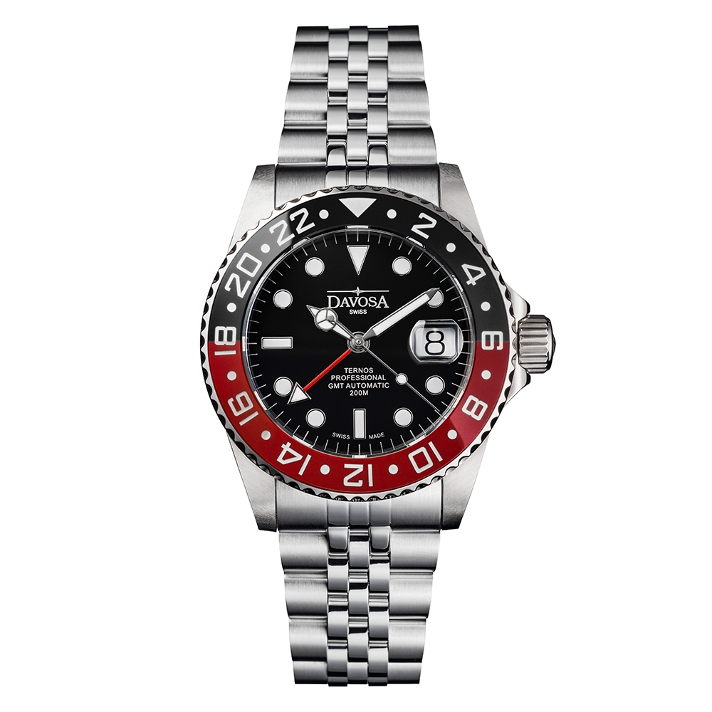 DAVOSA 161.571.09 TT GMT 雙時區潛水專用?錶-黑紅雙色/五銖鋼帶款