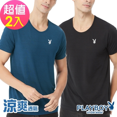 PLAYBOY 速乾透氣波浪紋氣網排汗圓領短袖衫(2件組)