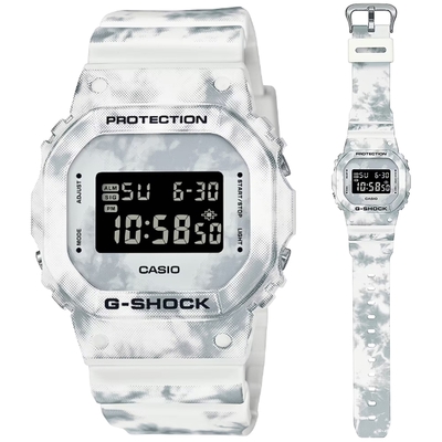 CASIO卡西歐 G-SHOCK 冰凍森林 雪花迷彩方形電子錶 DW-5600GC-7