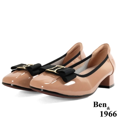 Ben&1966高級頭層牛漆皮舒適流行百搭低跟鞋-珊瑚粉(218182)