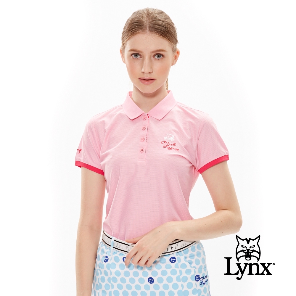 【Lynx Golf】女款吸汗速乾胸口球車Logo款短袖POLO衫-粉色