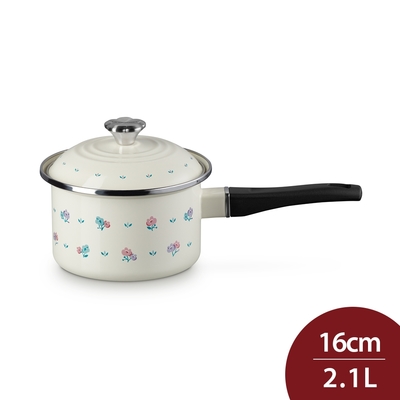 Le Creuset 南法花語系列 琺瑯單柄調理鍋 16cm 2.1L 奶油白 琺瑯鍋 牛奶鍋 (電磁爐 IH爐可用)