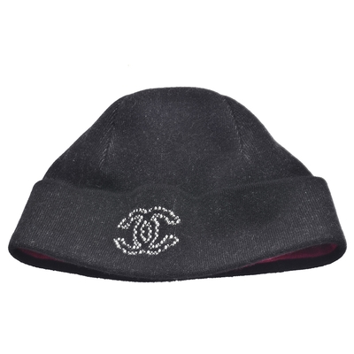CHANEL 經典針織雙C LOGO喀什米爾羊毛毛帽(黑色)