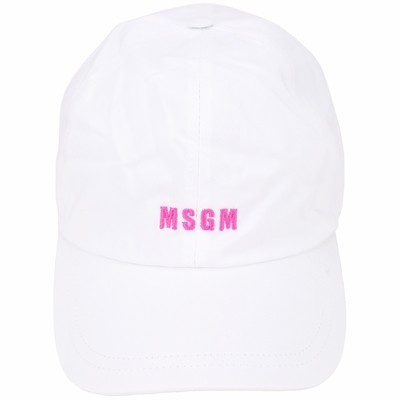 MSGM 品牌粉字母刺繡棉質鴨舌帽(白色)