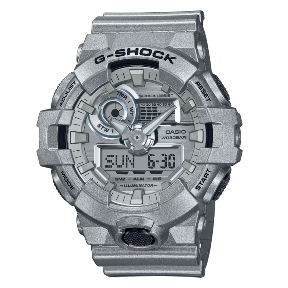 CASIO 卡西歐G-SHOCK 銀色金屬未來感耐衝擊構造_GA-700FF-8A_53.4mm