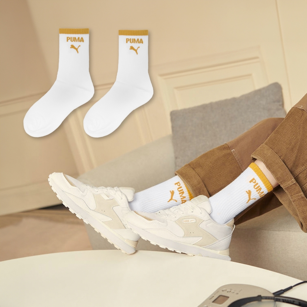 Puma 襪子 Fashion 白 黃 中筒襪 長襪 男女款 台灣製 條紋 穿搭 休閒襪 BB144501