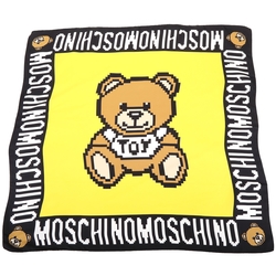 MOSCHINO 馬賽克泰迪熊字母印花黃色真絲方巾