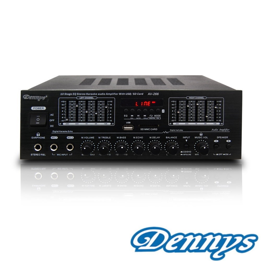 Dennys 藍牙/USB/FM/SD/MP3雙喇叭輸出迷你擴大機AV-266BT