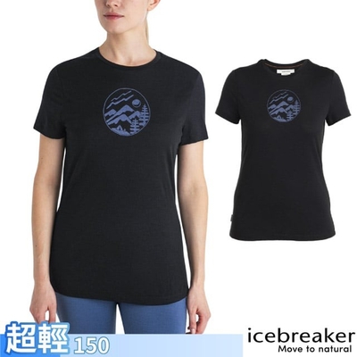 【Icebreaker】女 100%美麗諾羊毛 Tech Lite III 圓領短袖上衣(營地景緻)-150.T恤_IB0A56YD-001 黑