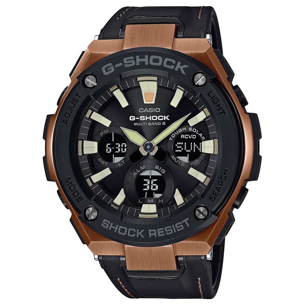 G-SHOCK創新突破分層防護絕對強悍休閒皮革錶(GST-S120L-1)黑52.4mm