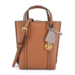 TORY BURCH PERRY荔枝紋雙層手提/斜背兩用包-迷你/棕