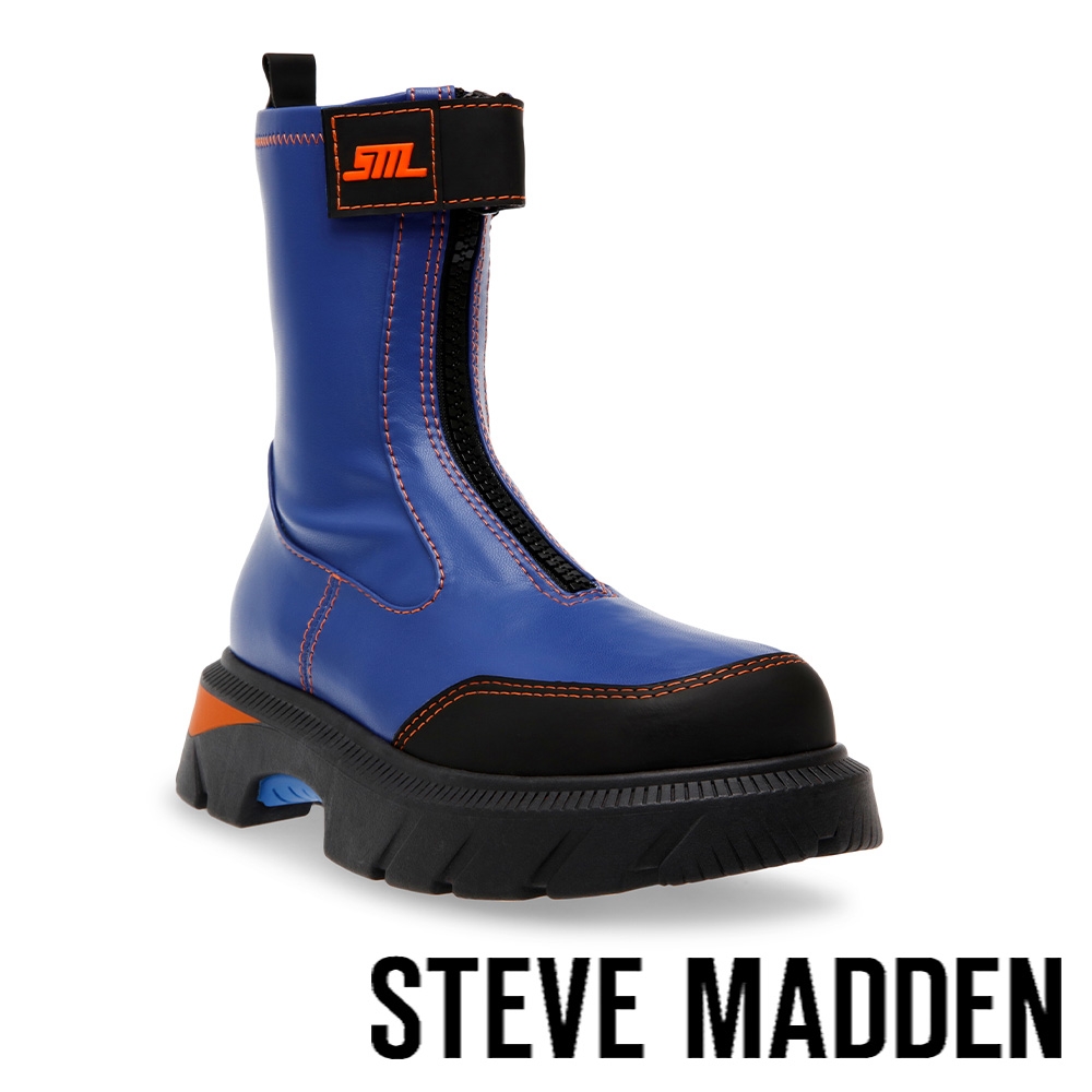 STEVE MADDEN-CAPTIVATOR 拼接拉鍊厚底靴-藍色
