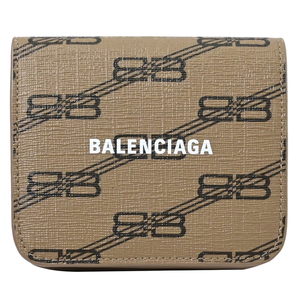 BALENCIAGA品牌BB LOGO對開釦式零錢小短夾(淺褐色)