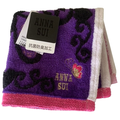 ANNA SUI 品牌大蝴蝶圖騰字母彩蝶LOGO刺繡小方巾(小/紫色系)