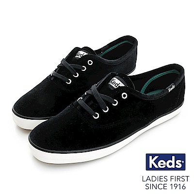 Keds CHAMPION 華麗氣質綁帶休閒鞋-天鵝絨黑