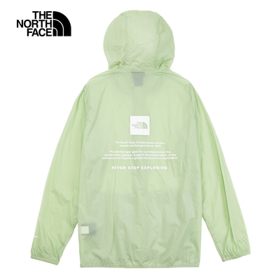 【The North Face 官方旗艦】北面男款綠色防風防潑水防曬品牌標語連帽外套｜7WDQI0G