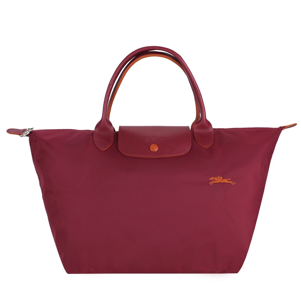 LONGCHAMP LE PLIAGE COLLECTION 系列刺繡短把水餃包(中/石榴石紅)