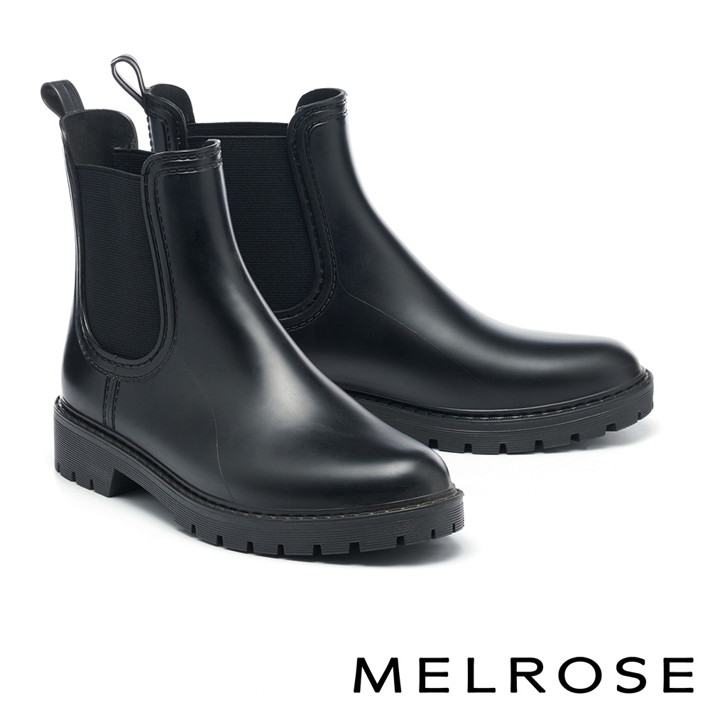 雨靴 MELROSE 美樂斯 經典日常純色切爾西厚底短雨靴－黑