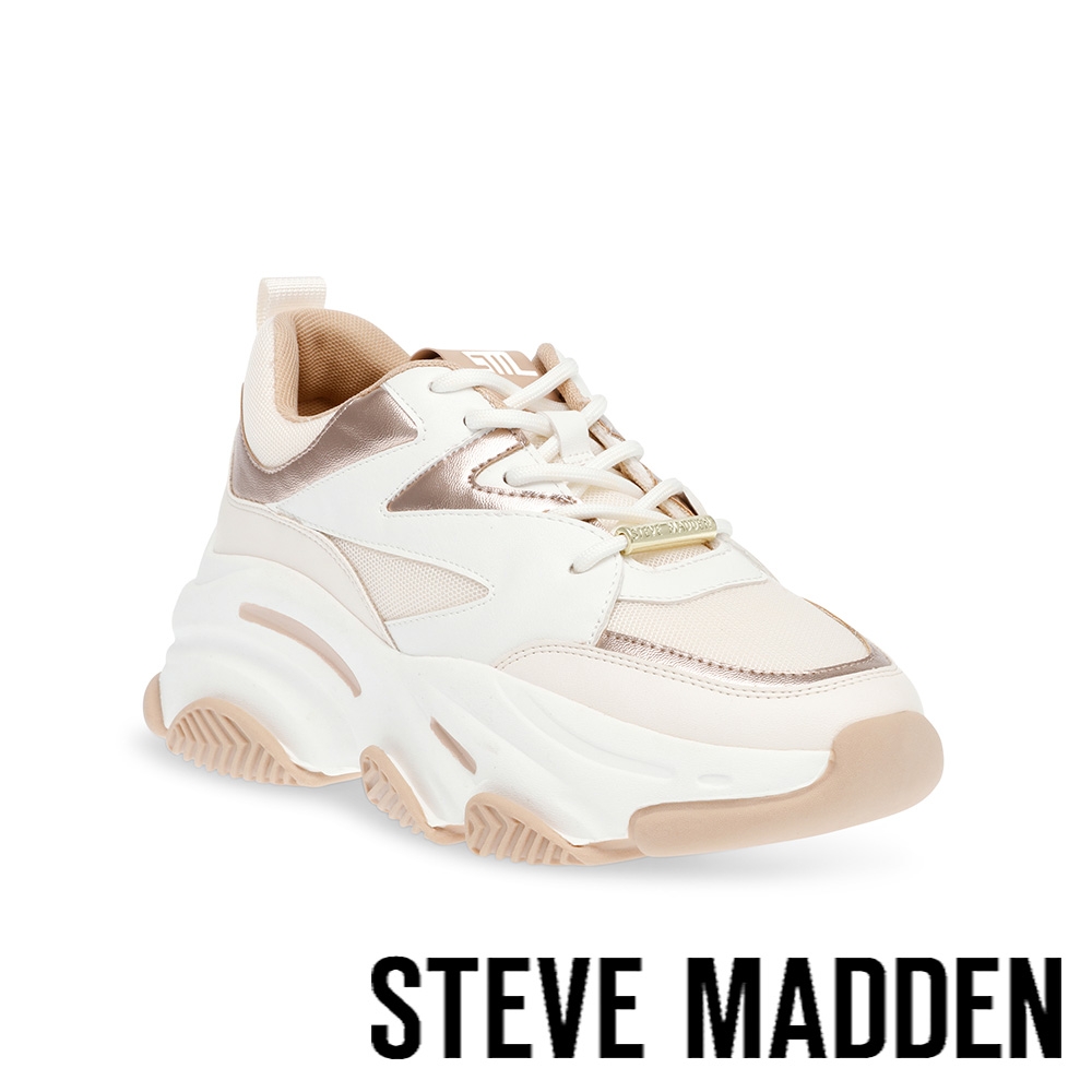 STEVE MADDEN-PROGRESSIVE 拼接厚底休閒鞋-粉白色